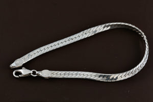 Sterling Silver Herringbone Link 6mm Flat Chain 7" Bracelet