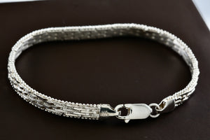 SU Sterling Silver Beaded Edge Box Link Flat Chain 7.25" Bracelet