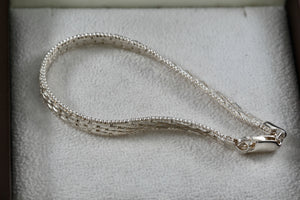 SU Sterling Silver Beaded Edge Box Link Flat Chain 7.25" Bracelet