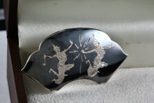 Load image into Gallery viewer, Siam Niello Sterling Silver Gray Enamel Brooch Pin
