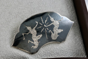 Siam Niello Sterling Silver Gray Enamel Brooch Pin