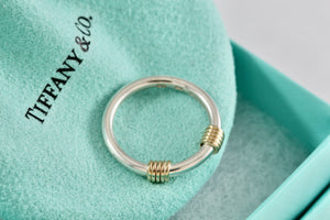 Tiffany & Co. 18K Gold & Silver Double Coil Wrap Narrow Band Ring Size 7