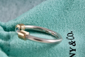 Tiffany & Co. 18K Gold & Silver Double Coil Wrap Narrow Band Ring Size 7