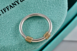 Tiffany & Co. 18K Gold & Silver Double Coil Wrap Narrow Band Ring Size 7