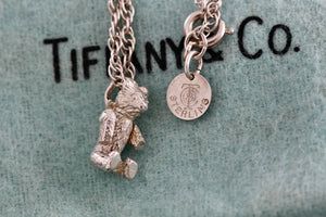 Tiffany & Co. Vintage Teddy Bear Swivel Arms Pendant 18" Chain Necklace