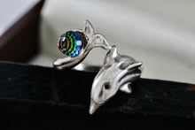 Load image into Gallery viewer, Shube&#39;s Dakota West Silver Dolphin Colorful Glass Disco Ball Bead Tail Ring Size 7
