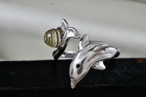 Shube's Dakota West Silver Dolphin Colorful Glass Disco Ball Bead Tail Ring Size 7