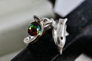 Shube's Dakota West Silver Dolphin Colorful Glass Disco Ball Bead Tail Ring Size 7