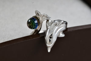 Shube's Dakota West Silver Dolphin Colorful Glass Disco Ball Bead Tail Ring Size 7