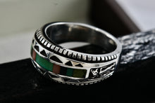 Load image into Gallery viewer, Native American Carol Felley Turquoise, Onyx, Quartz Ect.. Inlay Silver Mens Ring Size 9
