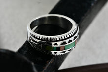 Load image into Gallery viewer, Native American Carol Felley Turquoise, Onyx, Quartz Ect.. Inlay Silver Mens Ring Size 9
