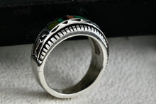 Load image into Gallery viewer, Native American Carol Felley Turquoise, Onyx, Quartz Ect.. Inlay Silver Mens Ring Size 9
