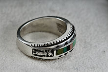 Load image into Gallery viewer, Native American Carol Felley Turquoise, Onyx, Quartz Ect.. Inlay Silver Mens Ring Size 9
