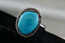 Load image into Gallery viewer, Native American Silver Handmade Polished Turquoise Pebble Ring Size 6.5
