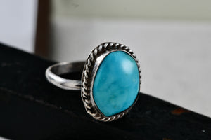 Native American Silver Handmade Polished Turquoise Pebble Ring Size 6.5