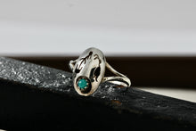 Load image into Gallery viewer, Sterling Silver Oval Signet Native American Stencil Cutout Turquoise Bead Ring Size 5.5
