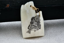 Load image into Gallery viewer, Bear &amp; Fish Engraved Bone Fragment 1.25&quot; Pendant
