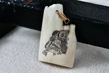 Load image into Gallery viewer, Bear &amp; Fish Engraved Bone Fragment 1.25&quot; Pendant
