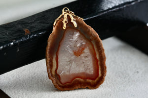 Sliced Carnelian Agate Polished Stone 1.5" Pendant