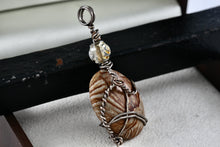 Load image into Gallery viewer, Silver Wire Wrap Oval Jasper Rose Bead Pendant
