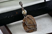 Load image into Gallery viewer, Silver Wire Wrap Oval Jasper Rose Bead Pendant
