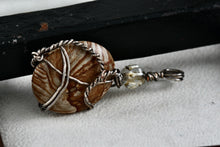 Load image into Gallery viewer, Silver Wire Wrap Oval Jasper Rose Bead Pendant
