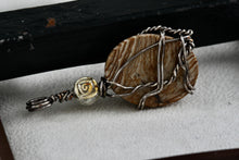 Load image into Gallery viewer, Silver Wire Wrap Oval Jasper Rose Bead Pendant
