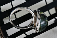 Load image into Gallery viewer, Sterling Silver Art Deco Large Oval Acrylic Ocean Wave Ring Dome Glass Ring Size 9
