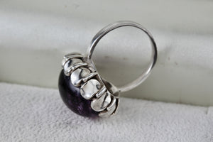 Vintage Silver Art Deco Large Oval Purple Amethyst Ring Size 8