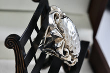 Load image into Gallery viewer, Sterling Silver Large Hammered Oval Dome Scroll Accent Ring Size 7
