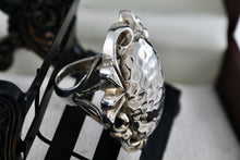 Load image into Gallery viewer, Sterling Silver Large Hammered Oval Dome Scroll Accent Ring Size 7
