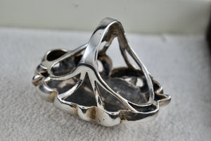 Sterling Silver Large Hammered Oval Dome Scroll Accent Ring Size 7