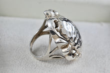 Load image into Gallery viewer, Sterling Silver Large Hammered Oval Dome Scroll Accent Ring Size 7
