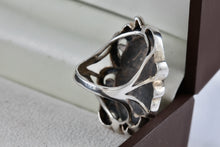 Load image into Gallery viewer, Sterling Silver Large Hammered Oval Dome Scroll Accent Ring Size 7
