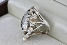 Load image into Gallery viewer, Sterling Silver Large Hammered Oval Dome Scroll Accent Ring Size 7
