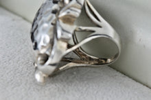 Load image into Gallery viewer, Sterling Silver Large Hammered Oval Dome Scroll Accent Ring Size 7
