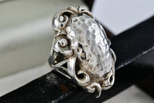 Load image into Gallery viewer, Sterling Silver Large Hammered Oval Dome Scroll Accent Ring Size 7
