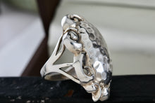 Load image into Gallery viewer, Sterling Silver Large Hammered Oval Dome Scroll Accent Ring Size 7
