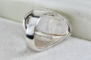 Sterling Silver Elongated Oval Pearl Inlay Signet Ring Size 6.5
