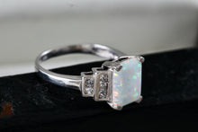 Load image into Gallery viewer, Sterling Silver Emerald Cushion Cut Opal CZ Diamonds Ring Size 7
