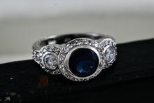 Load image into Gallery viewer, Sterling Silver CZ Diamonds Blue Sapphire Cocktail Engagement Ring Size 7
