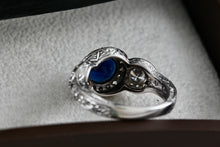 Load image into Gallery viewer, Sterling Silver CZ Diamonds Blue Sapphire Cocktail Engagement Ring Size 7
