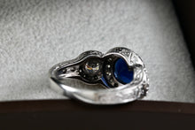 Load image into Gallery viewer, Sterling Silver CZ Diamonds Blue Sapphire Cocktail Engagement Ring Size 7
