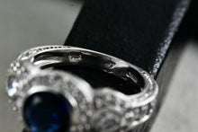 Load image into Gallery viewer, Sterling Silver CZ Diamonds Blue Sapphire Cocktail Engagement Ring Size 7
