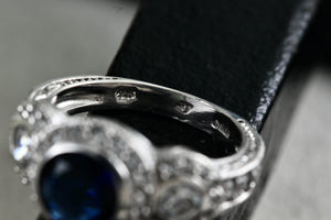 Sterling Silver CZ Diamonds Blue Sapphire Cocktail Engagement Ring Size 7