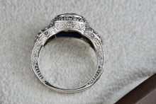 Load image into Gallery viewer, Sterling Silver CZ Diamonds Blue Sapphire Cocktail Engagement Ring Size 7
