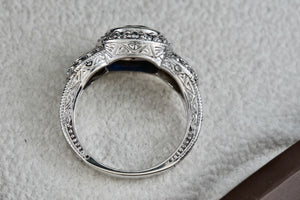 Sterling Silver CZ Diamonds Blue Sapphire Cocktail Engagement Ring Size 7