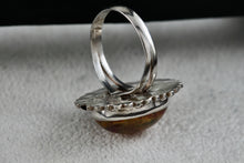Load image into Gallery viewer, Mexico MFG Art Deco Silver Glass Acrylic Gold Flakes Oval Dome Hand Made Ring Size 5
