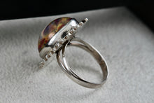 Load image into Gallery viewer, Mexico MFG Art Deco Silver Glass Acrylic Gold Flakes Oval Dome Hand Made Ring Size 5
