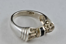 Load image into Gallery viewer, Sterling Silver Black Enamel Rhinestone Ribbon Bow Ring Size 5.5
